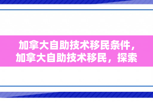 加拿大自助技术移民条件，加拿大自助技术移民，探索机遇与挑战